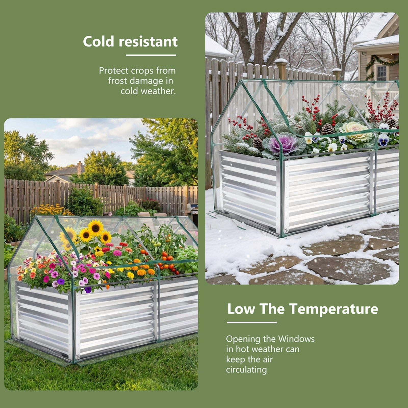 Gianna 6x3x2ft Galvanized Raised Garden Bed with Cover, Planter Box Outdoor for Deep-Rooted Herbs/Flowers/Vegetables, Large Metal Garden Bed Mini Greenhouse for Patio and Backyard