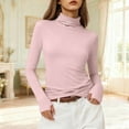 thumbnail image 5 of QSAWXQZ Women's Turtleneck Knit Shirt Long Sleeve Stretchy Solid Slim Base Layer Tee Pink L, 5 of 9