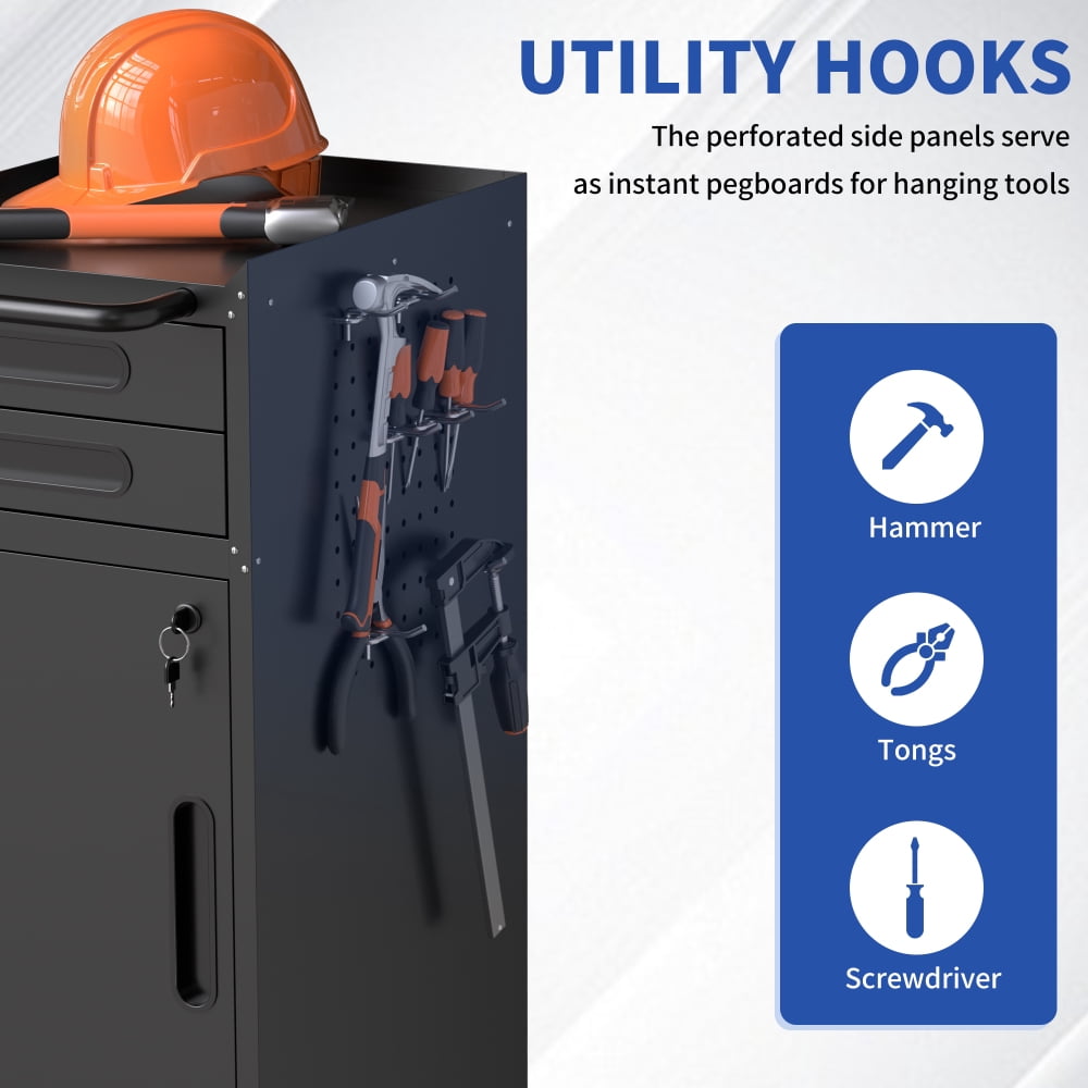 34.3" Narrow Rolling Tool Cabinet - Space-Saving Garage Storage with Lockable Door, 2 Drawers and Large Handle, Slim Metal Organizer for Tight Spaces