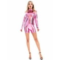 thumbnail image 3 of EHQJNJ Female Workout Jumpsuits for Women Long Sleeve Long Sleeved Leather Small Round Neck Zipper Finger Sleeve Jumpsuit Workout Jumpsuits for Women Tummy Control Flared Jumpsuit Long Sleeve Petite, 3 of 6