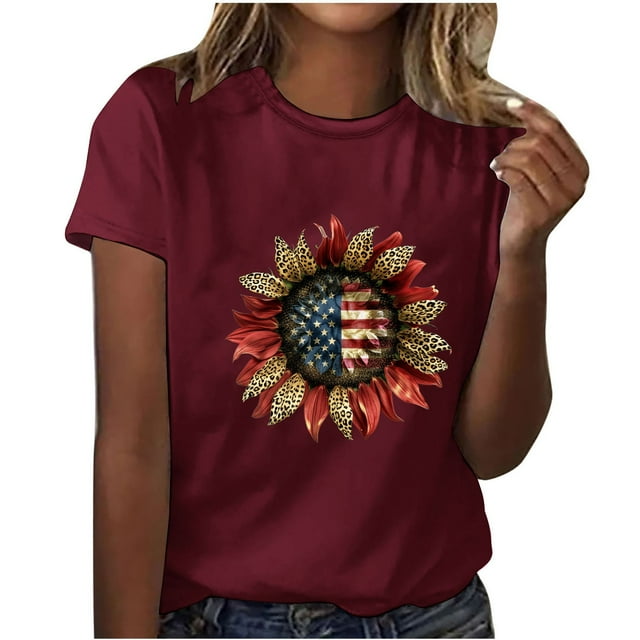 Camisetas de Manga Corta para Mujeres de Longitud Regular de Poliéster Sólido, Camiseta de Fiesta de Mayo Y Blusa Del Festival para la Primavera Y el Verano