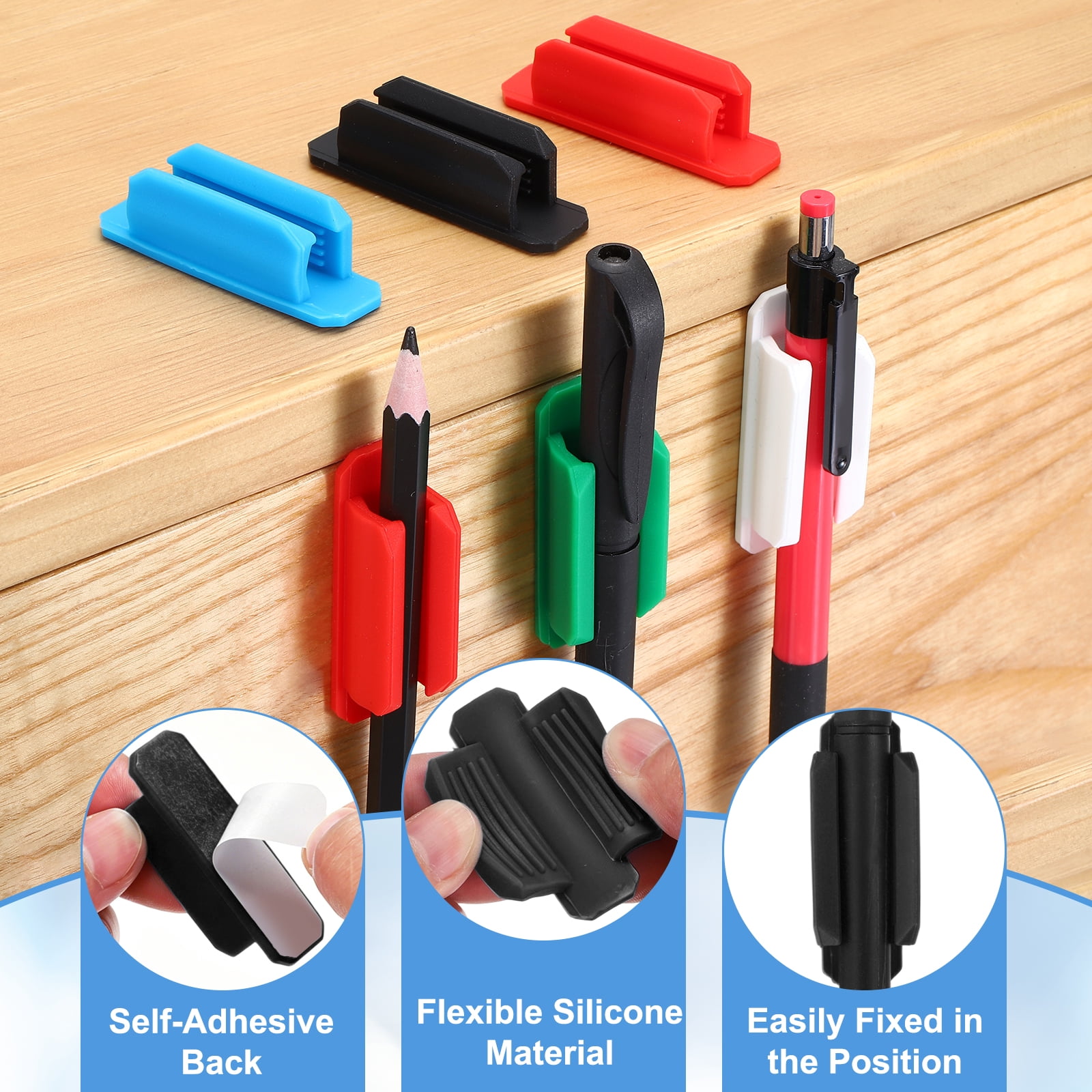 Adhesive Pen Holders, 36 Pack Silicone Flexible Pencil Holder Marker Clip Organizer for Walls, Clipboards, Writing Boards, Office, Car, Desk Accessories, Black