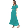 thumbnail image 2 of eloria Women's Georgette Frilled Design V Neck Sleevless Party Long Maxi Dress, Color : Teal | Size : XXL, 2 of 5
