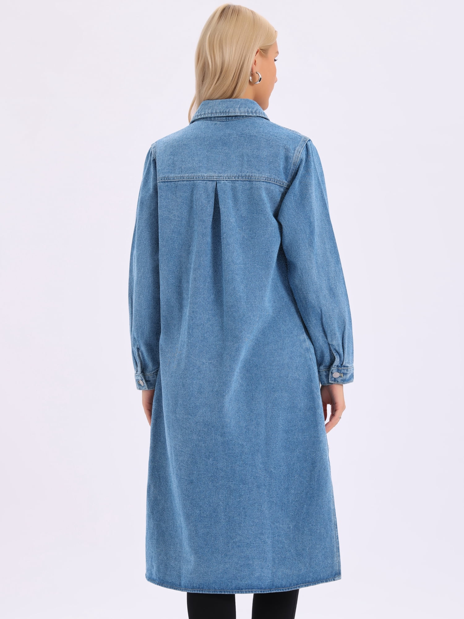 DARING DIVA Womens Fall Curved Hem Button Down Midi Denim Dress L Light Blue