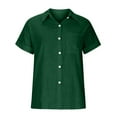 thumbnail image 5 of nerohusy Linen Shirts for Women Plus Size Button Down Shirts Short Sleeve Cotton Linen Collared V Neck Solid Work Gauze Blouses 2025 Green,XXL, 5 of 8
