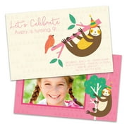 Personalized Sloth Photo Kids Birthday Party Invitations