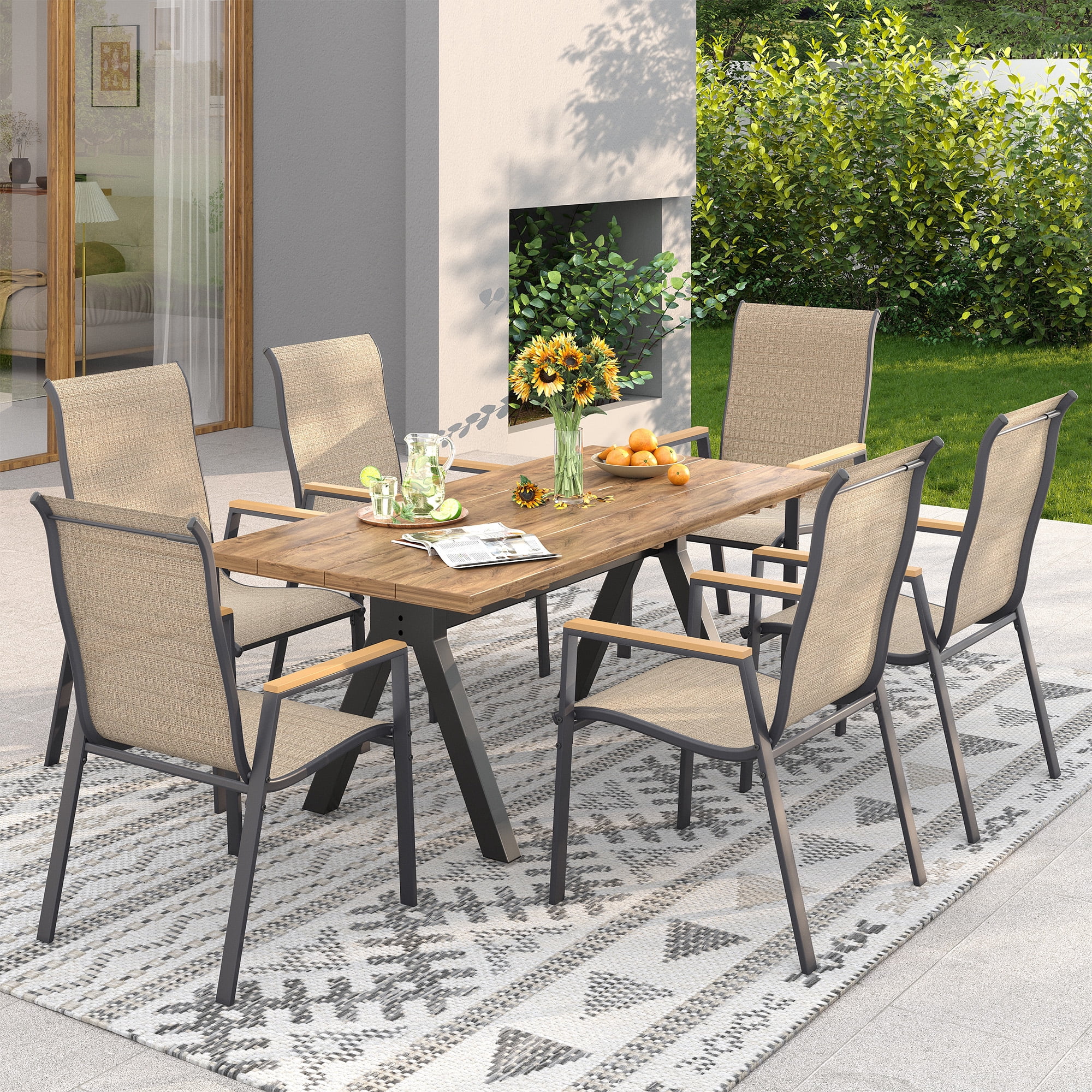 Poteban Patio Chairs Set of 6, Outdoor Dining Chairs High Back with All Weather Breathable Textilene, Metal Frame for Lawn Garden Backyard Deck