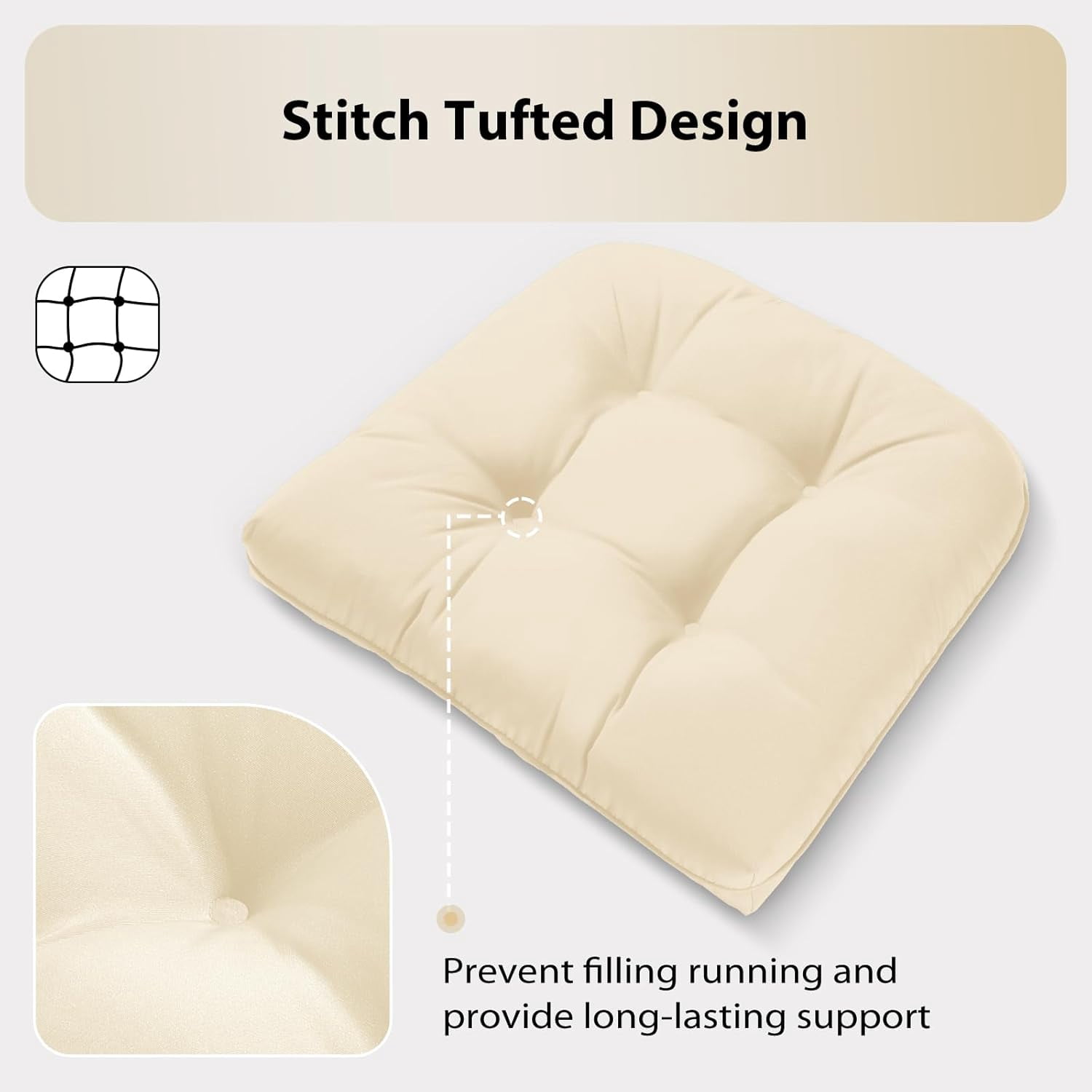 19x19 Outdoor Chair Cushions Set of 4, Tufted Wicker Patio Furniture Cushions, Thick Outdoor Seat Cushions for Lawn Chairs, Overstuffed and Water Resistant, Beige