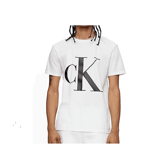 Calvin Klein Men's Relaxed Fit CK Logo Crew Neck Cotton T-Shirt, White, Sz M