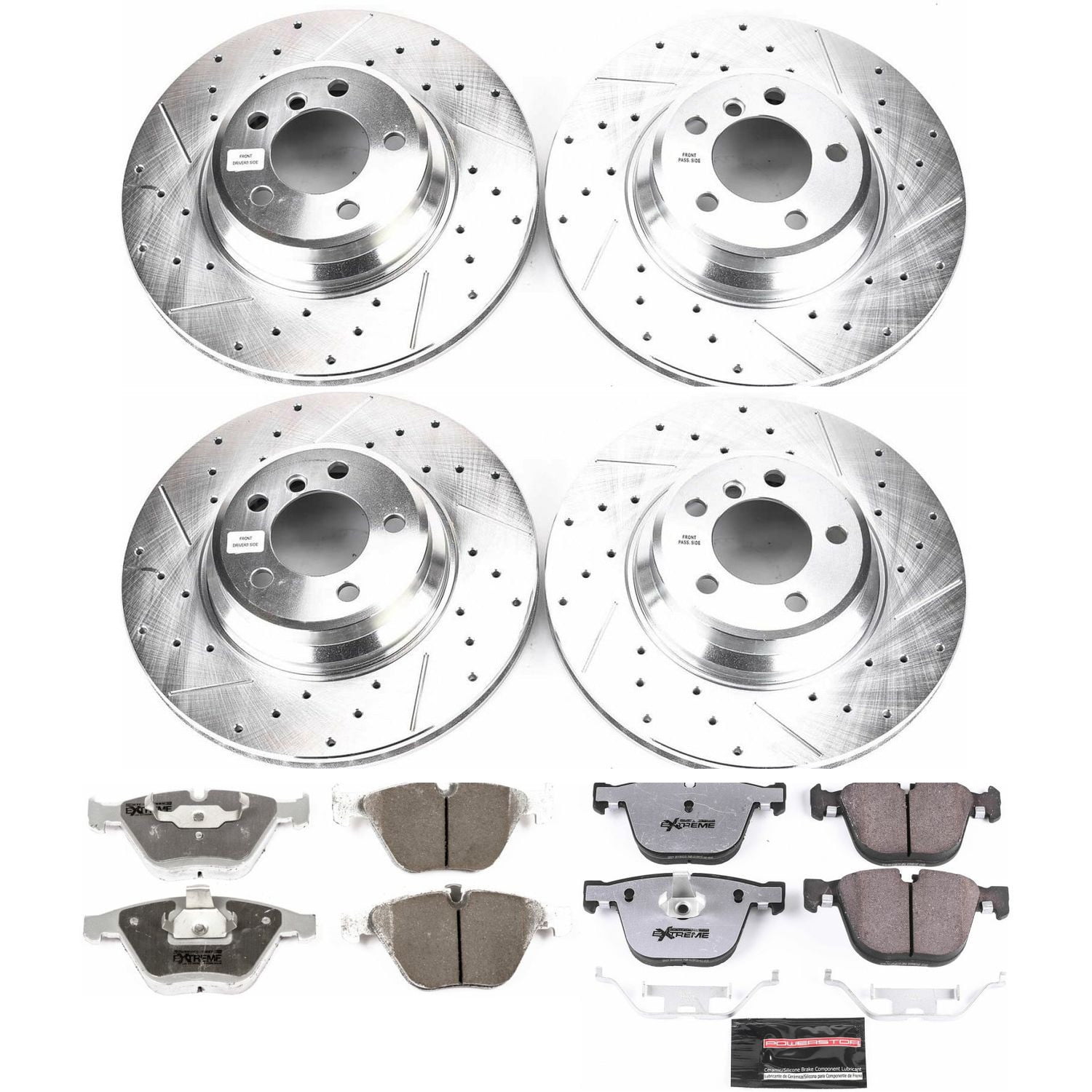 PowerStop Front and Rear Z26 Street Warrior Carbon-Fiber Ceramic Brake Pad and Drilled and Slotted Rotor Kit Fits: BMW Select Models K2056-26