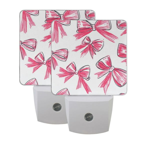 Simple Design Pink Bow LED Night Light with Smart Sensor Plug Into Wall Dusk to Dawn 2 packs