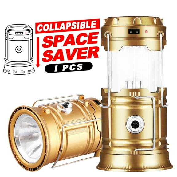 1 Pack Solar USB Rechargeable Brightest COB LED Camping Lantern , Charging for Android, Waterproof Collapsible Emergency LED Light - Gold