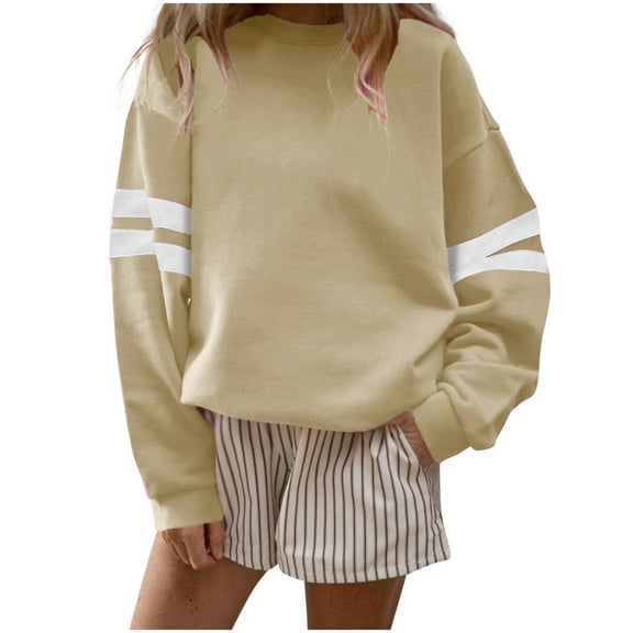 Atogsazn Womens Oversized Sweatshirt Casual Loose Long Striped Sleeve Pullover Sweatshirts Fall Tops Clothing Beige S Fashion