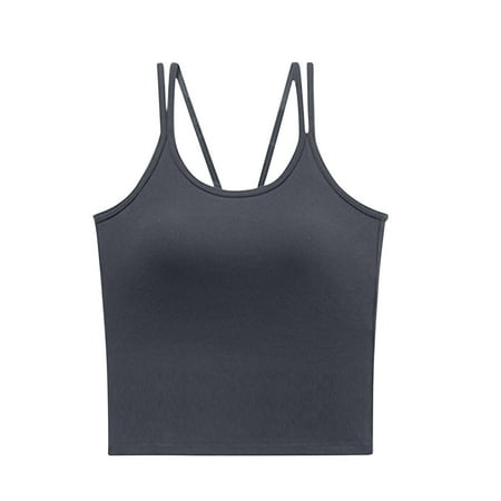 POIUYTR Cross Straps Tank Top with Shelf Bra - Lightweight Cooling Bralette for Women Sleeveless Basic Sports Tops