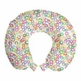 thumbnail image 1 of Rainbow Travel Pillow Neck Rest, Circles Rainbow Party Gatherings Spectrum Round Summertime Joy, Memory Foam Traveling Accessory Airplane and Car, 12", Lavender Salmon, by Ambesonne, 1 of 2
