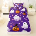 thumbnail image 4 of Manfei Watercolor Ghost Print Twin Sheets for Kids, Purple Pumpkin Candy Bedding, 3pcs, 1 Flat Sheet, 1 Fitted Sheet and 1 Pillowcase, 4 of 6