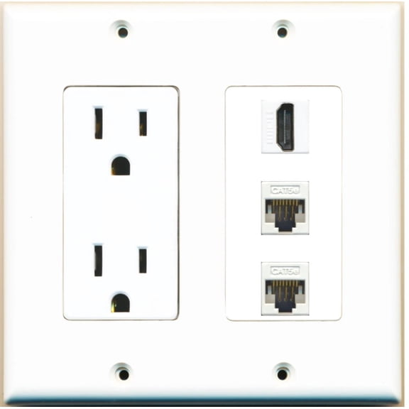 Ultra Spec Cables 1 Port HDMI 2 Cat5e Ethernet Female Wall Plate w/Power Outlet