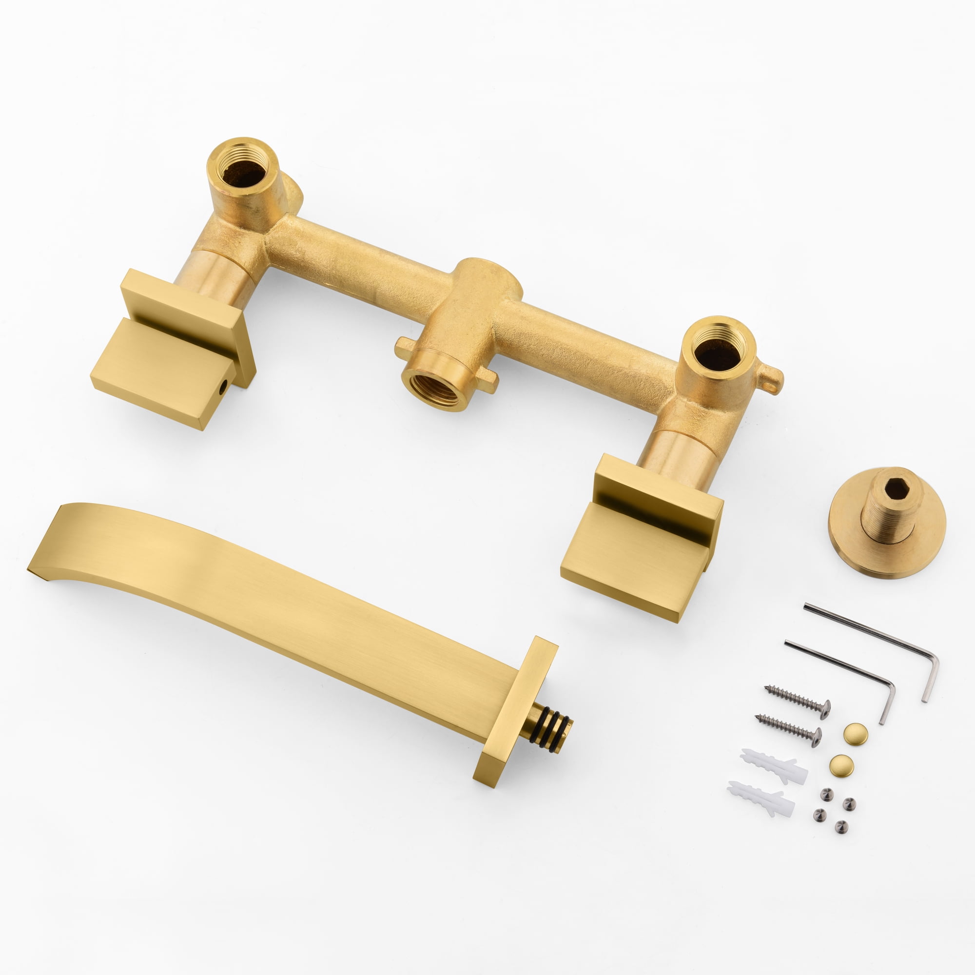 sumerain Gold Bathroom Faucet Wall Mount Bathroom Sink Faucet with Rough in Valve
