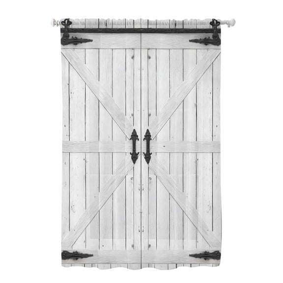 Sheer Curtains 63 Inch Length, Farmhouse Wood Grain Semi Sheer Curtains Light Filtering Window Treatment, Vintage Country Barn Gate Grey Privacy Voile Drapes for Living Room Bedroom 52x63 Inch