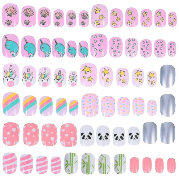 72pcs Kids False Nails Press on Artificial Nail Tip Girl Fake Fingernail Kit