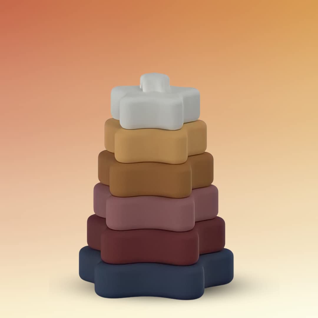 BrushinBella Silicone Stackable Toys - Montessori Silicone Toys - Toddler Stackable Montessori Toys - Dishwasher-Safe Educational Toys - Toddler Silicone Toys – Sensory Star Toys – 7 Layers