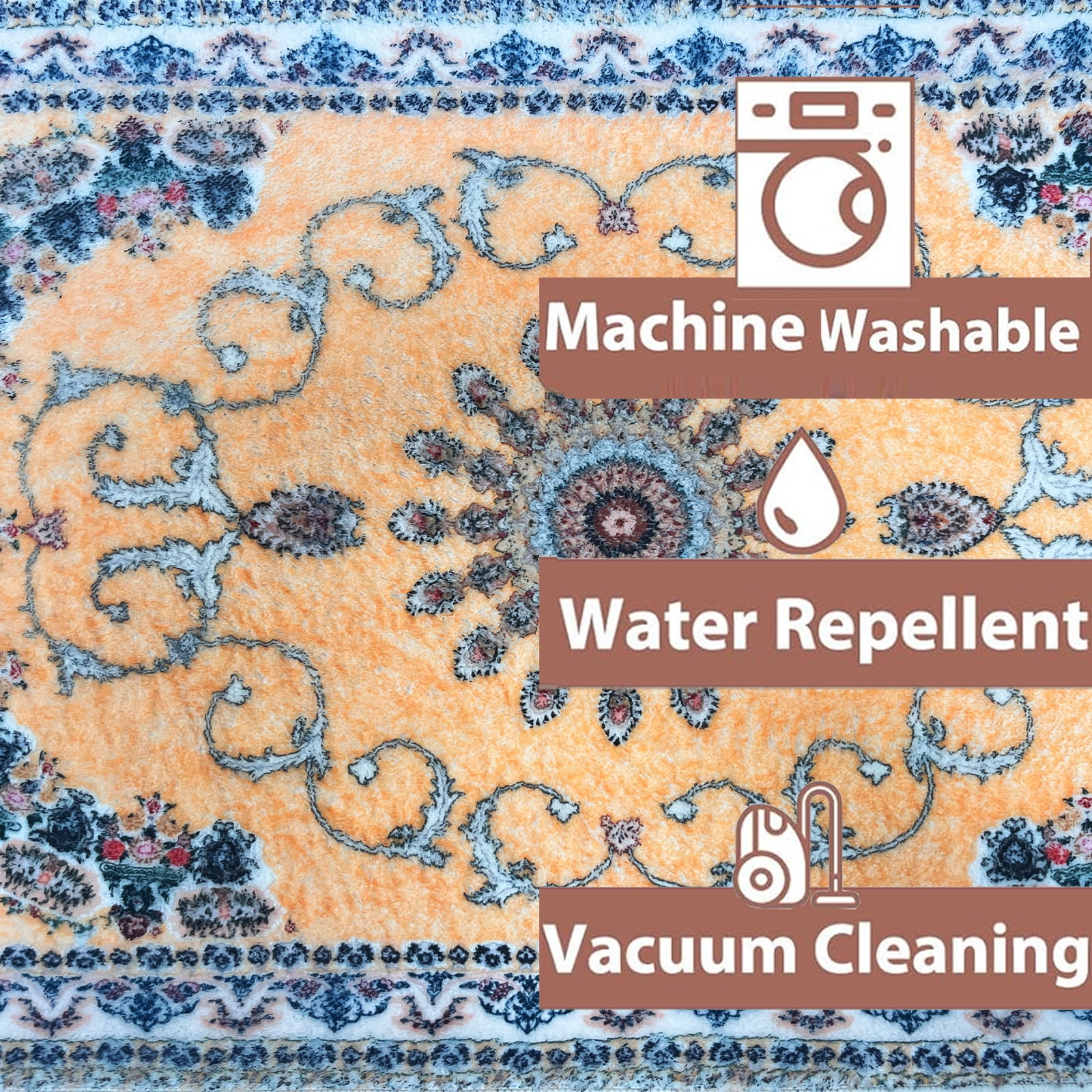 SUSUZI 5.3' x 7.5' Area Rug Boho Living Room Rug, Washable Low Pile Non Slip Carpet for Bedroom, Dining Room, Retro Area Rug Indoor