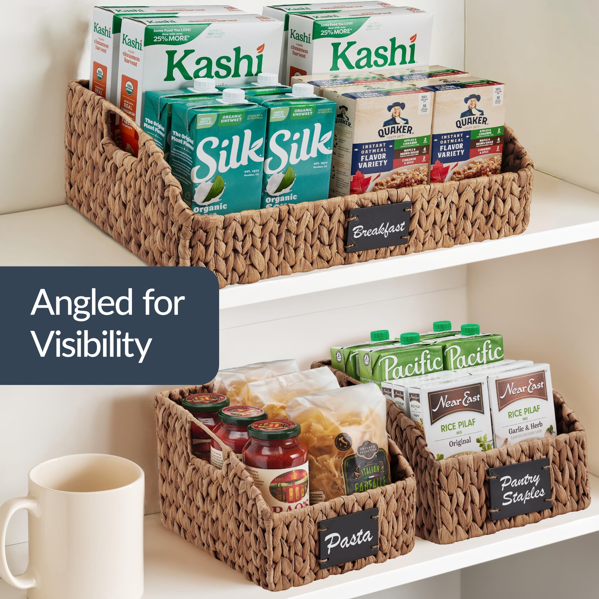 Best Choice Products Water Hyacinth Pantry Storage Baskets, Wicker Baskets w/ Built-in Handles - Chestnut