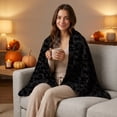 thumbnail image 4 of JuDWoC Spooky Black Cat Throw Blanket Soft Flannel Fleece Blanket Glowing Yellow Eyes Black Cat Pattern Blanket for Couch Sofa Bed Halloween Decor 59.1*51.2in, 4 of 6