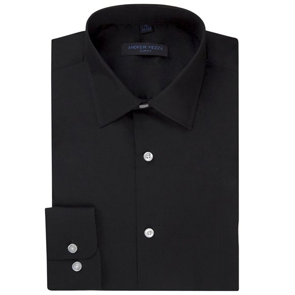 Andrew Fezza Men's Slim Fit Long Sleeve Solid Cotton Dress Shirt - Black - 15 2-3