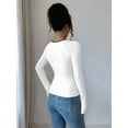 thumbnail image 6 of Women'S Sweetheart Neck Fitted T Shirts Long Bell Sleeve Ribbed Knit Tops White XL, 6 of 7