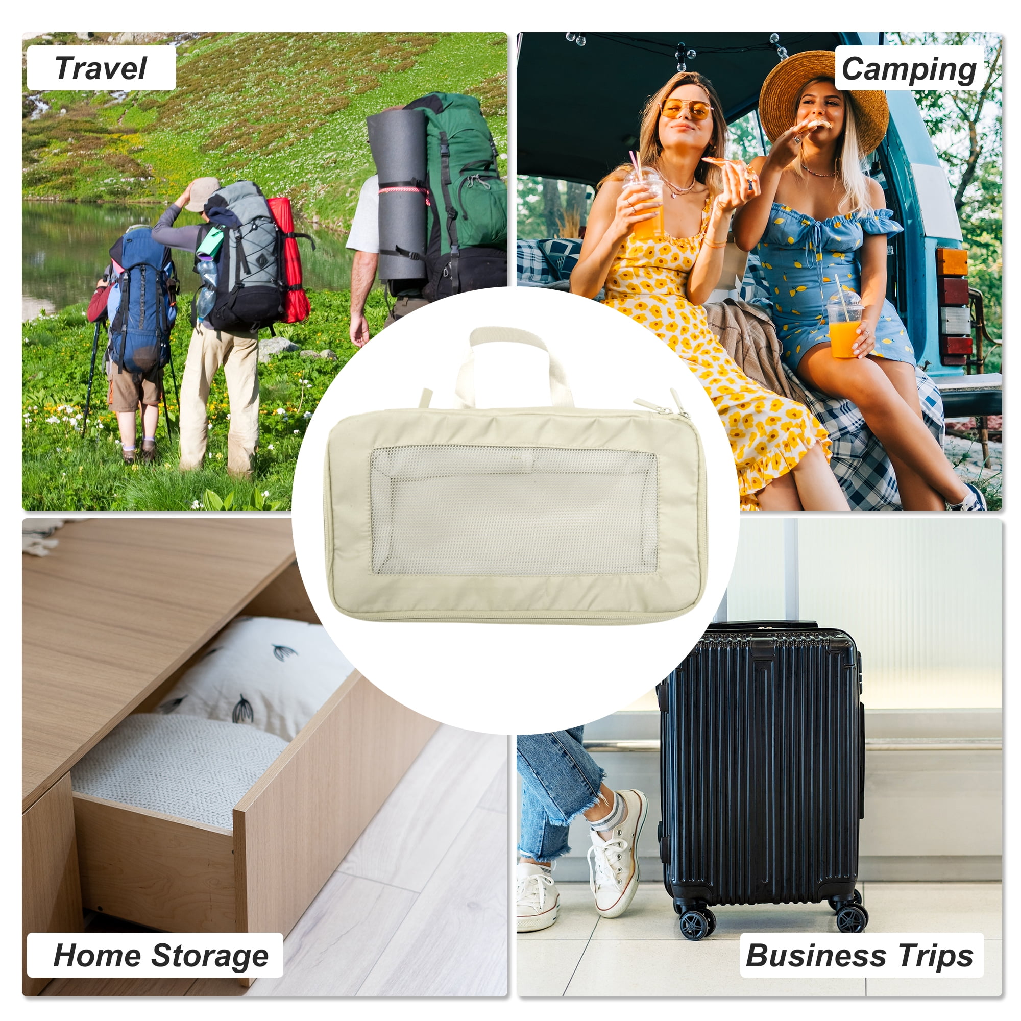 Unique Bargains Portable Packing Cube 1pc Organizer Beige 13.39"x4.72"x7.48"