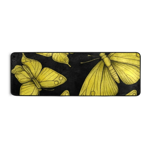 Yellow Butterflies on Black Runner Rug for Hallways Kitchen Non Slip 2'x 6' Washable Hall Carpet for Bedroom Entryway Laundry Room