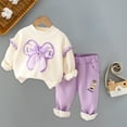 thumbnail image 2 of Lovskoo 6M-3T Toddler Infant Baby Boy Girl Fall Winter Outfit Cute Bow Sherpa Fleece Sweater Pullover Tops Solid Pants Warm Clothes Set Purple, 2 of 6