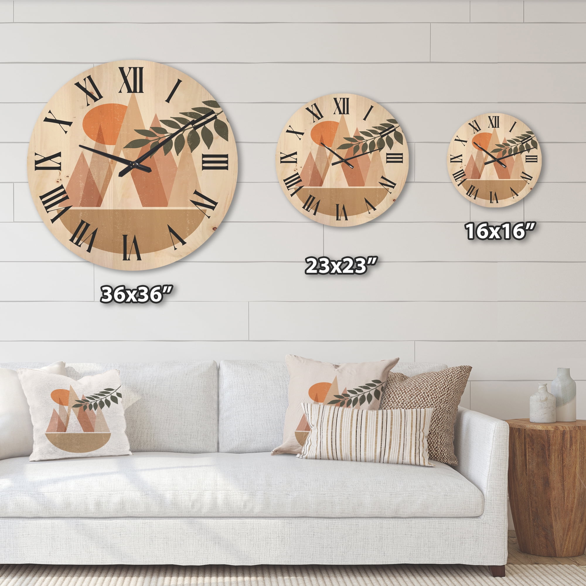Designart 'Abstract Moon and Sun In Mountains II' Modern Wood Wall Clock