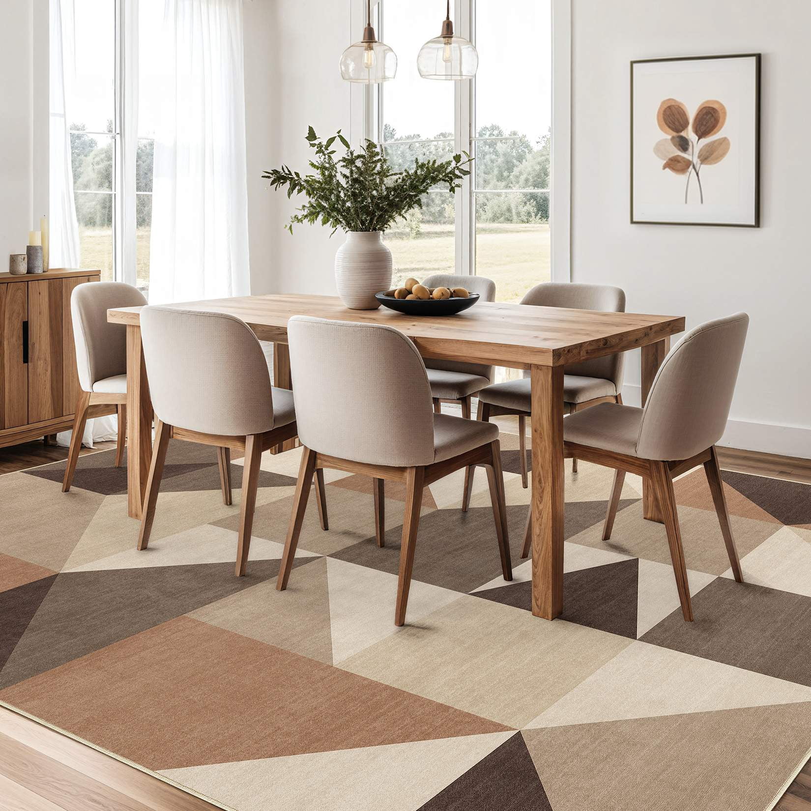 MICGEEK 5x7 Washable Area Rugs for Living Room, Modern Geometric Printed Rug, Vacuum-Friendly, Non Slip Indoor Rug for Bedroom Dining Room Home Decor Carpet, Dark Brown