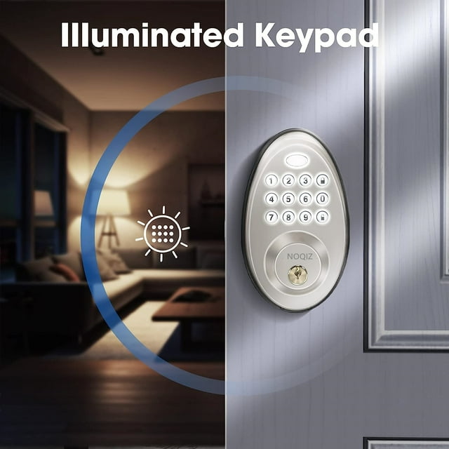 NOQIZ Pêne Dormant à Clavier Électronique, Verrouillage Automatique, 50 Codes Utilisateur, Clavier Rétroéclairé, Installation Simple, Sécurité IP54 Étanche, Serrure Intelligente pour Porte d'Entrée, Maison, Appartement - M30 SN
