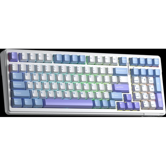 AULA F99 99-Key Wireless Mechanical Gaming Keyboard, RGB Illuminated, Tri-Mode, Hot-Swappable, Compact 96%, 10-Key Pad, USB-A, Blue/Purple/White