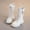 q1 White botas blancas para niñas, variant on Girls Black Boots Size 3 Girls Lace Up Riding Boots Mid Calf Combat Boots PU Leather Side Zipper Punk Goth Boot Non Slip Girls White Booties 4-12 Years