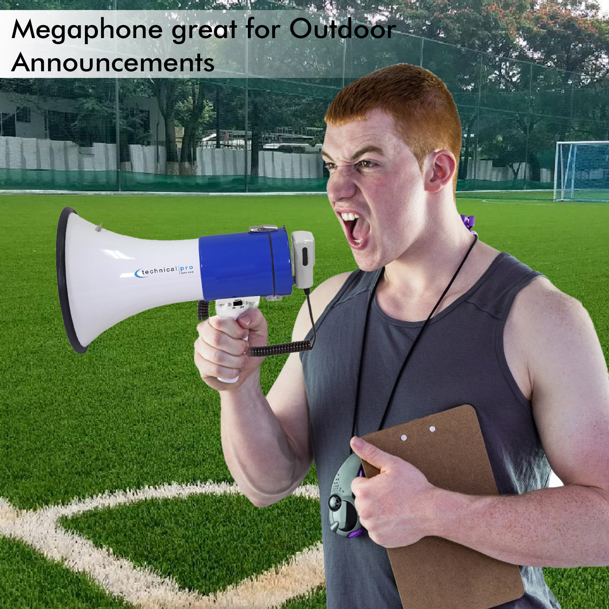 Professional Outdoor Voice for Police & Cheerleading Portable Lightweight Strap Detachable PA Bullhorn Speaker w/Detachable Microphone Technical Pro Megaphone 50-Watt Siren Bullhorn 