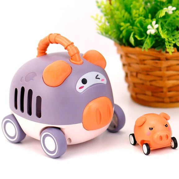 Pull Back & Launch Catapult Cars, 3-Pack Inertia Stunt Vehicles with Animal Design, Educational Push & Go Toys for Kids Ages 3 for Motor Skills & Parent-Child Play Purple