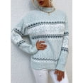 thumbnail image 1 of (S-Bleu) Chandail Moelleux pour Femmes Chandail-Over Chandail-Over Tricoté Côtelé Flocon de Neige Col Roulé Style Vintage Vacances Hiver Automne, 1 of 2