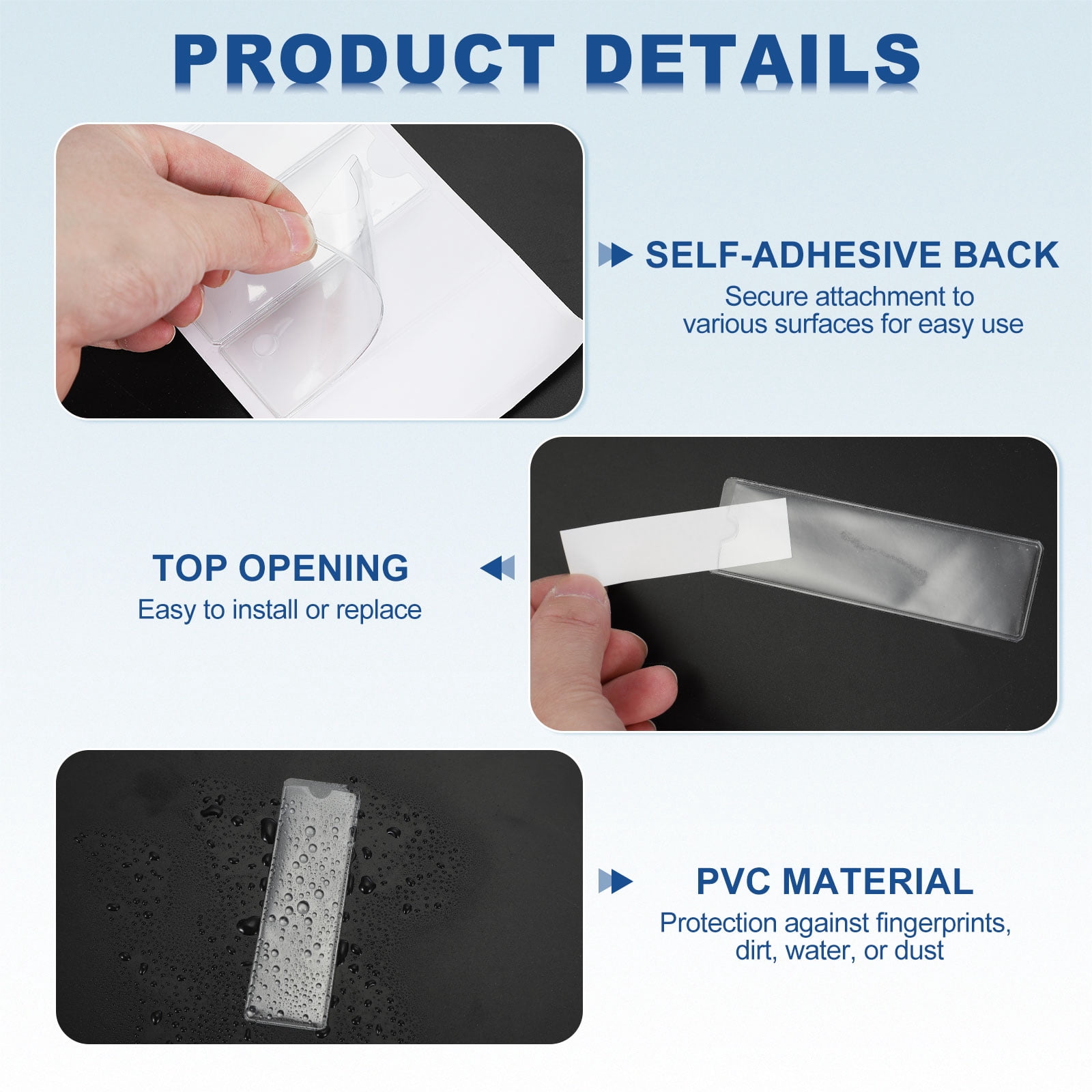 Uxcell Self-Adhesive Card Pockets Clear Pocket Label Holders Plastic Card Sleeves for Library Bins 3.9"x2"