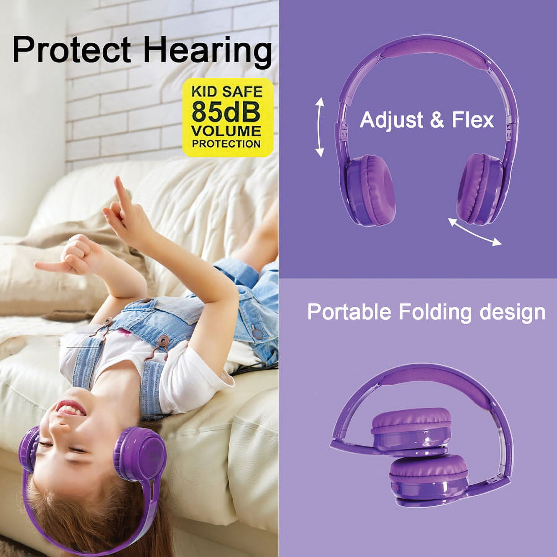 Contixo Kids Headphones, Wireless and Wired Headphones with Built-In Mic and SD Player, Purple