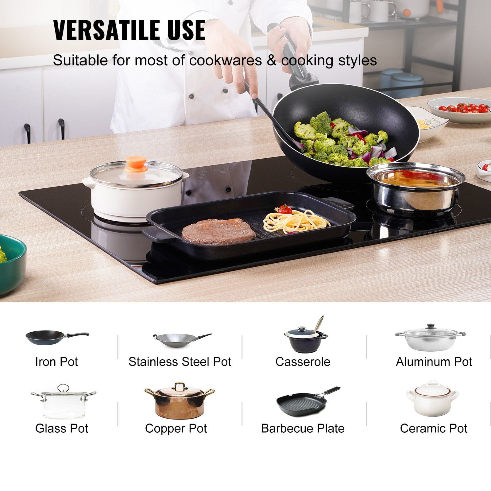23.2 x 20.5 Inch 4-Burner Built-In Electric Stove Top, 240V Glass Radiant Cooktop with Sensor Touch Control, Timer & Child Lock, 9 Power Levels for Simmering, Steaming, Frying