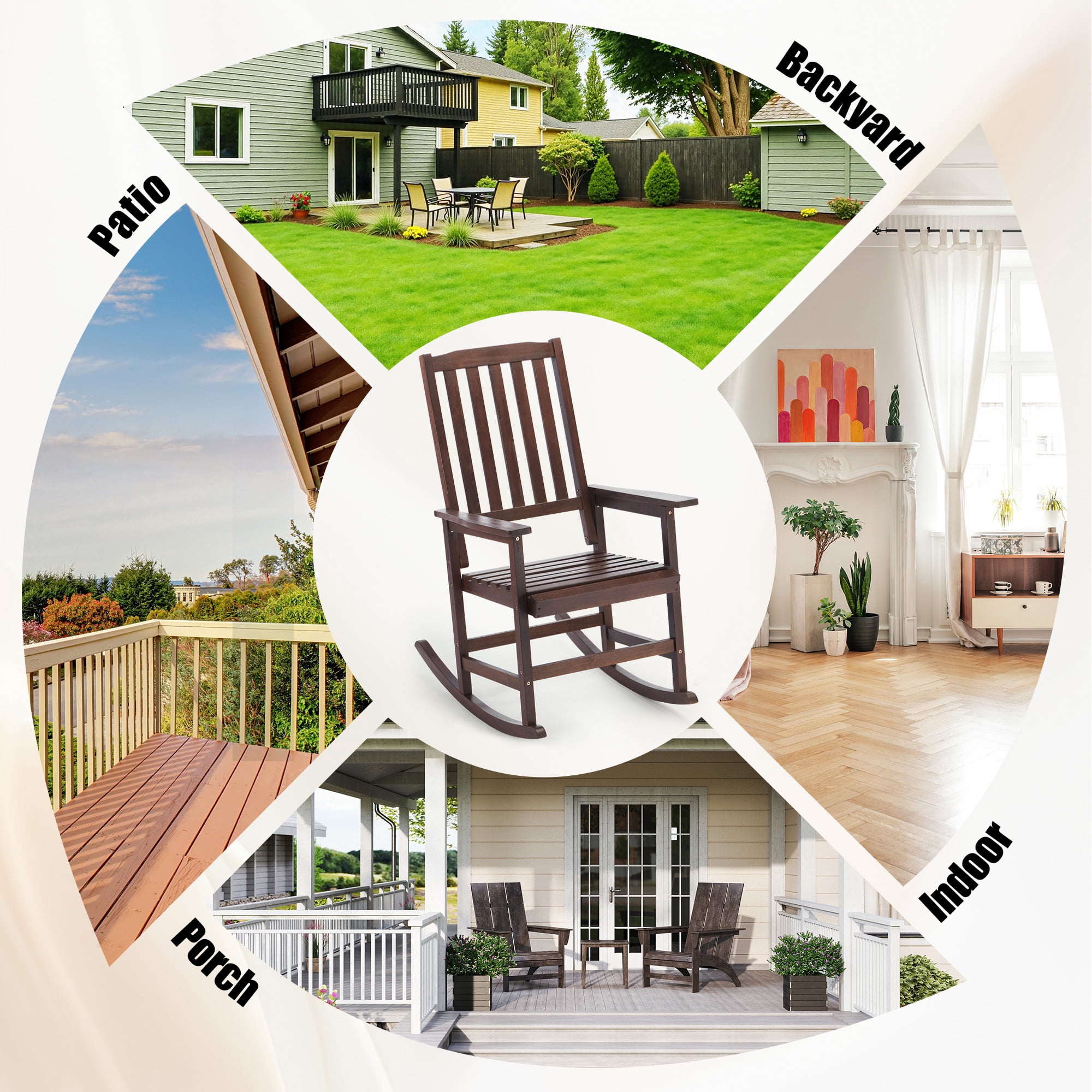 Easy4Home Acacia Wood Patio Rocking Chair Outdoor All Weather Resistant Porch Rocker, Dark Brown