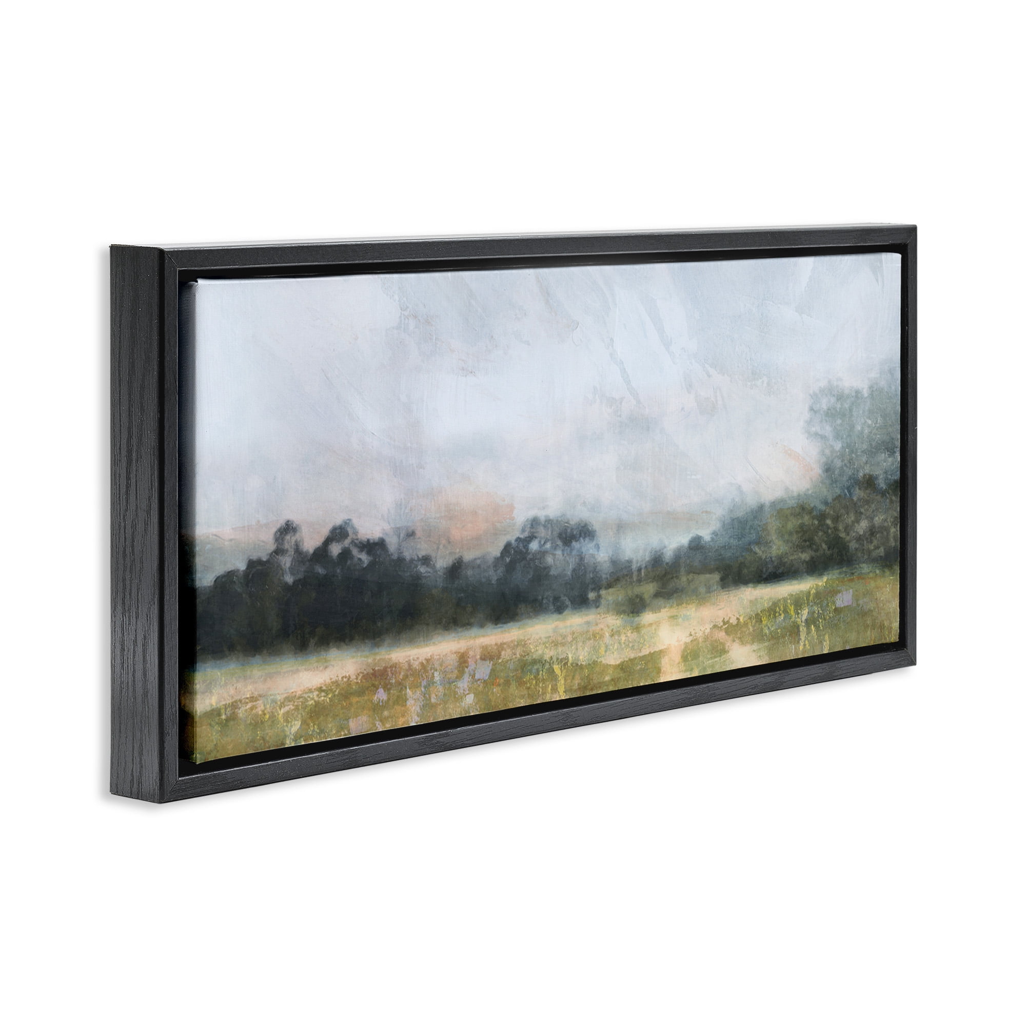 Stupell Industries Rural Field Abstract Landscape Landscape Painting Black Floater Framed Canvas Art Print Wall Art, 25 x 11