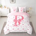 thumbnail image 2 of Homewish Ribbon Monogrammed P Bedding Comforter Set 7pcs for Teen, Cartoon Initial Letter King Bedding Sets, Kawaii Love Heart Reversible Bed Sheets, Super Cozy Room Decor, 2 of 7