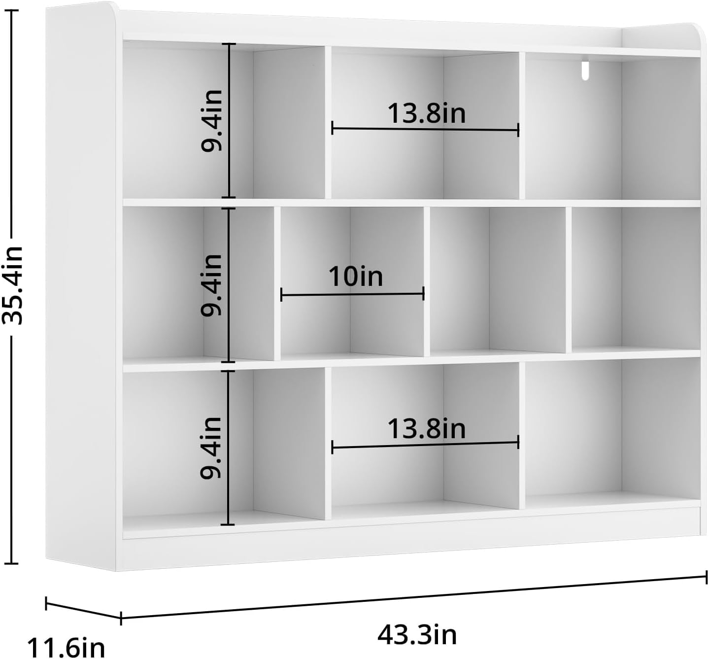 DIYART White Wood Bookcase with 3 Tier Open Shelves, 10-Cube Storage Shelf, 43.3" W x 35.4" H