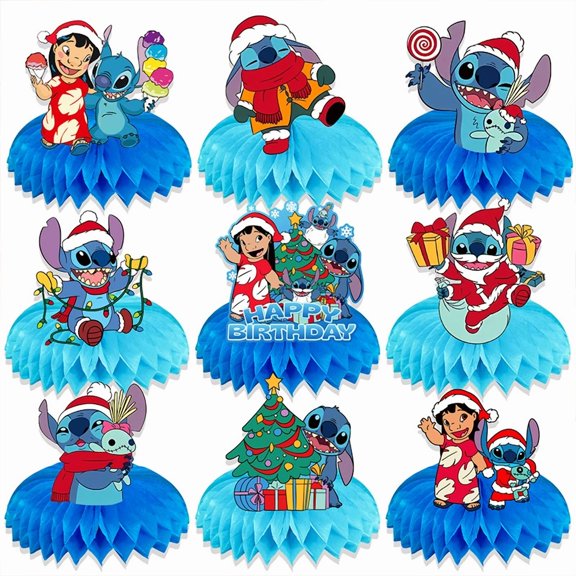 9 pack Stitch Party Honeycomb Centerpiece Table Decorations Birthday Party Decorations Stitch Theme Birthday Party Supplies