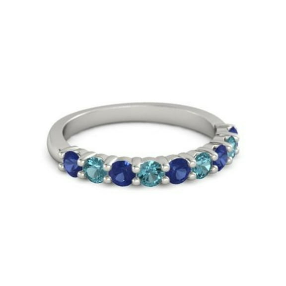 925 Sterling Silver Round 2.50 MM Blue Sapphire London Blue Topaz Eternity Ring